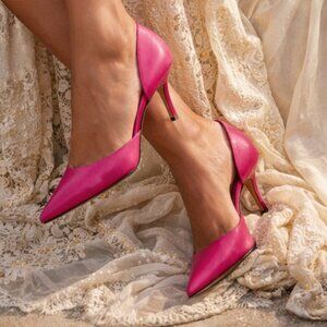 Balenciaga Fiery Pink Leather Knife Toe Open Side Stiletto Heel, Size 36.5